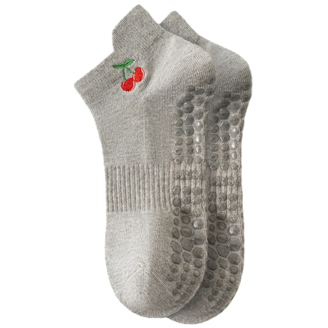 Pilates short socks cherry embroidered S0036