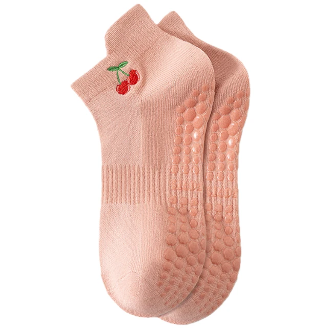 Pilates short socks cherry embroidered S0036