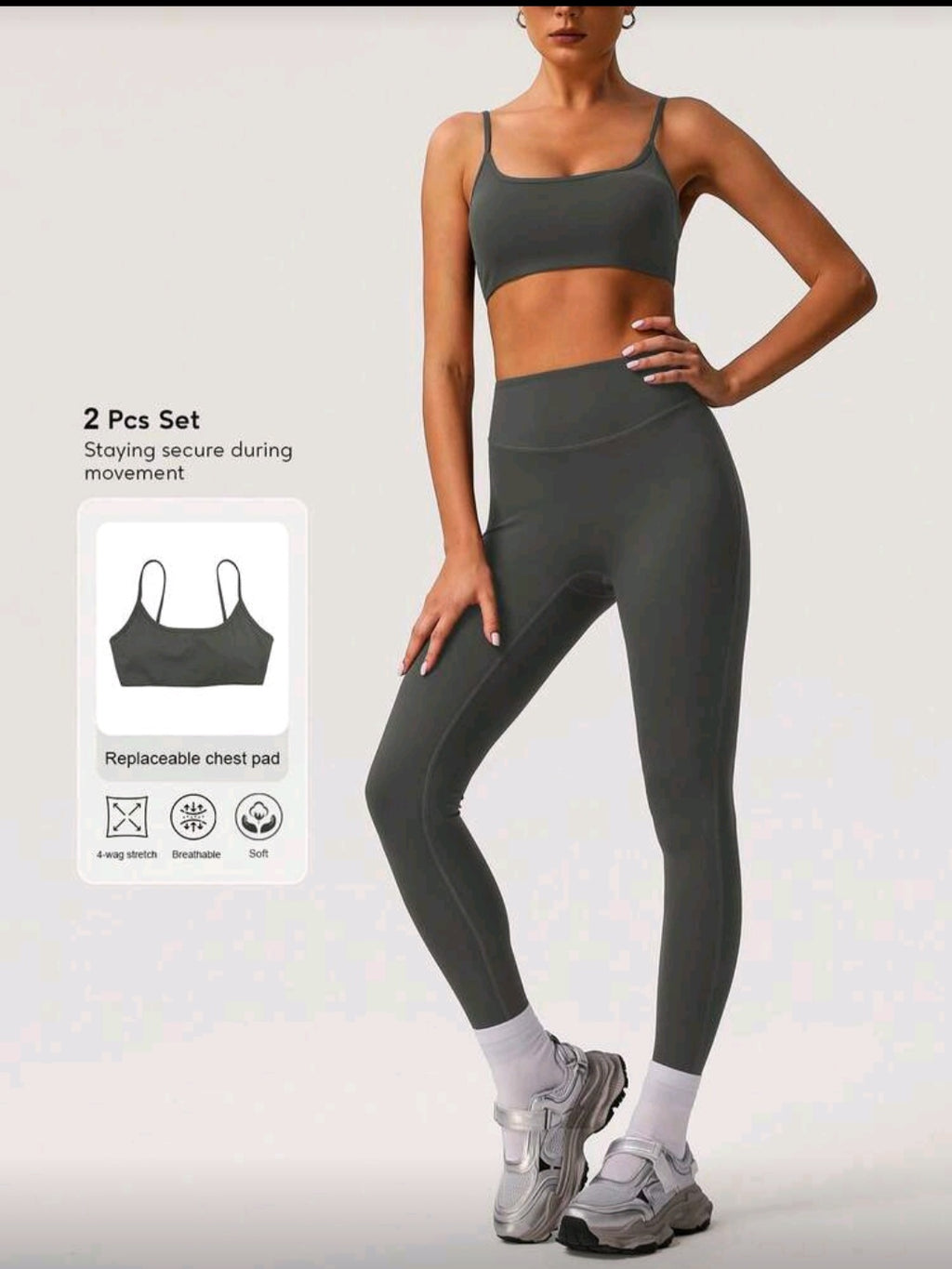 Solid color gray women set padded bra  Set008