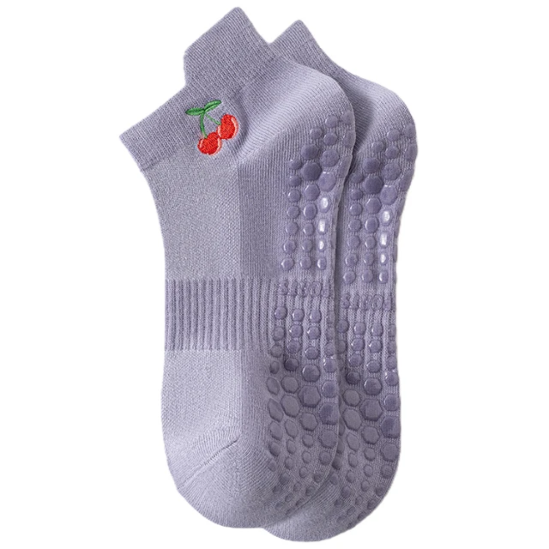 Pilates short socks cherry embroidered S0036