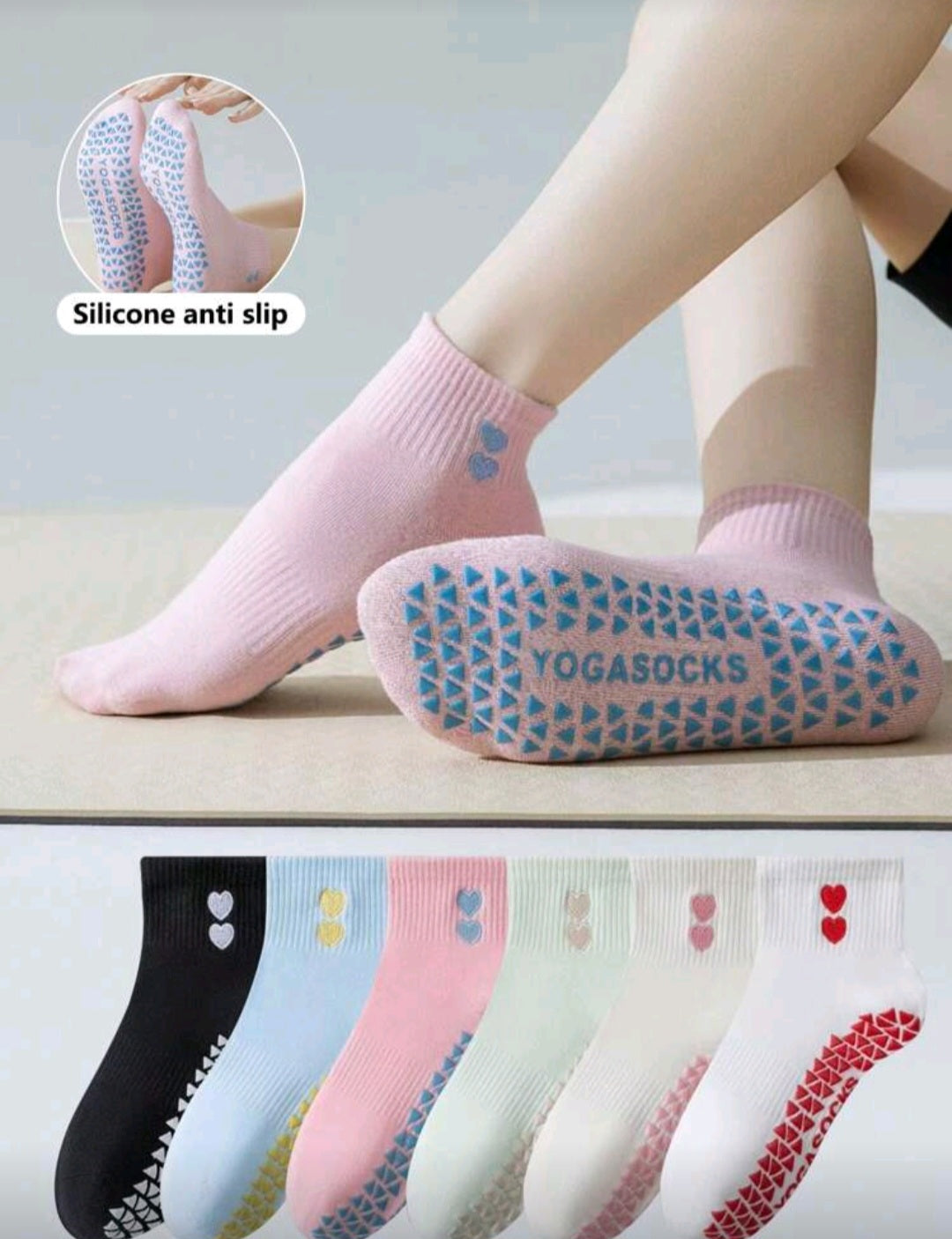 Pilates yoga socks double heart embroidery-ys008