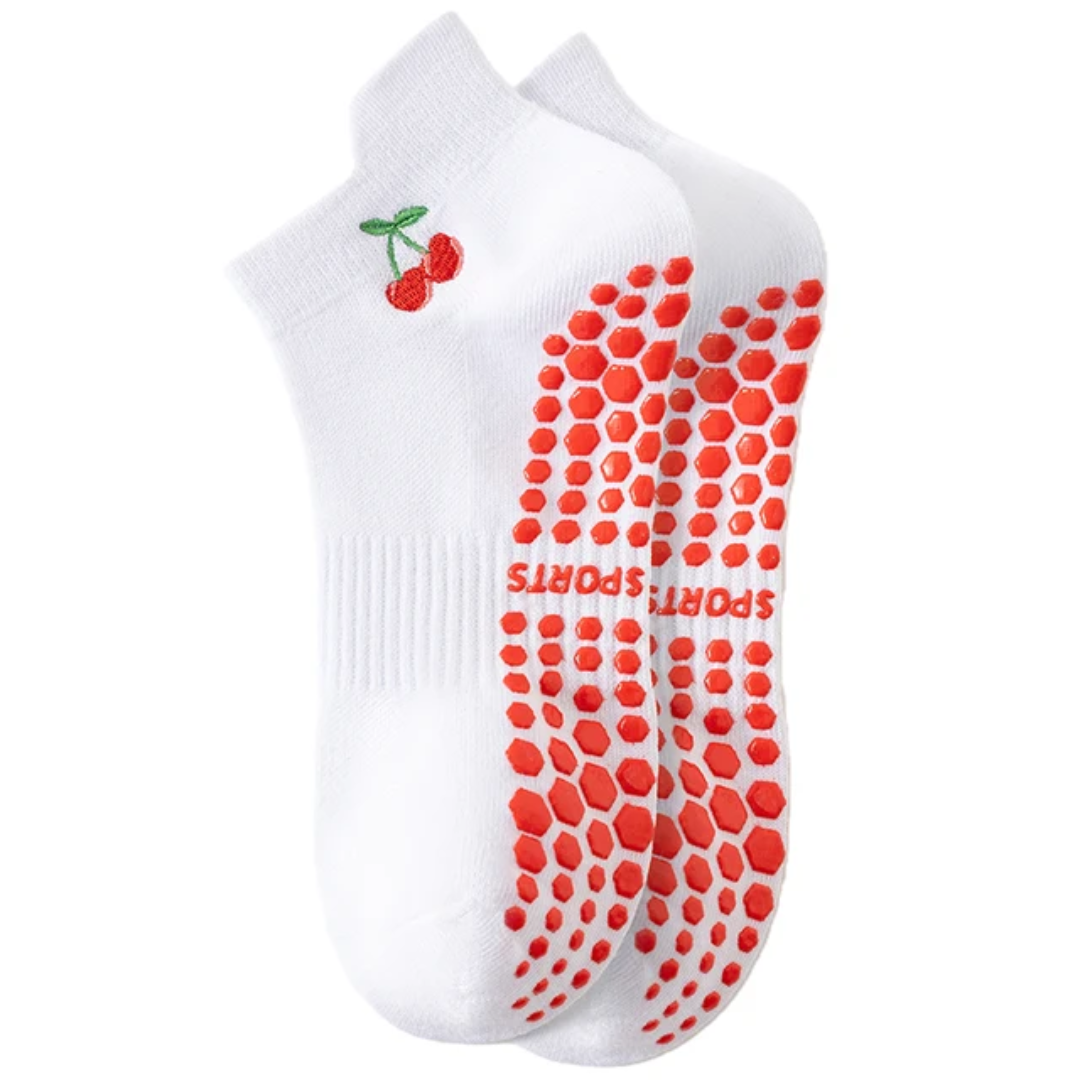 Pilates short socks cherry embroidered S0036