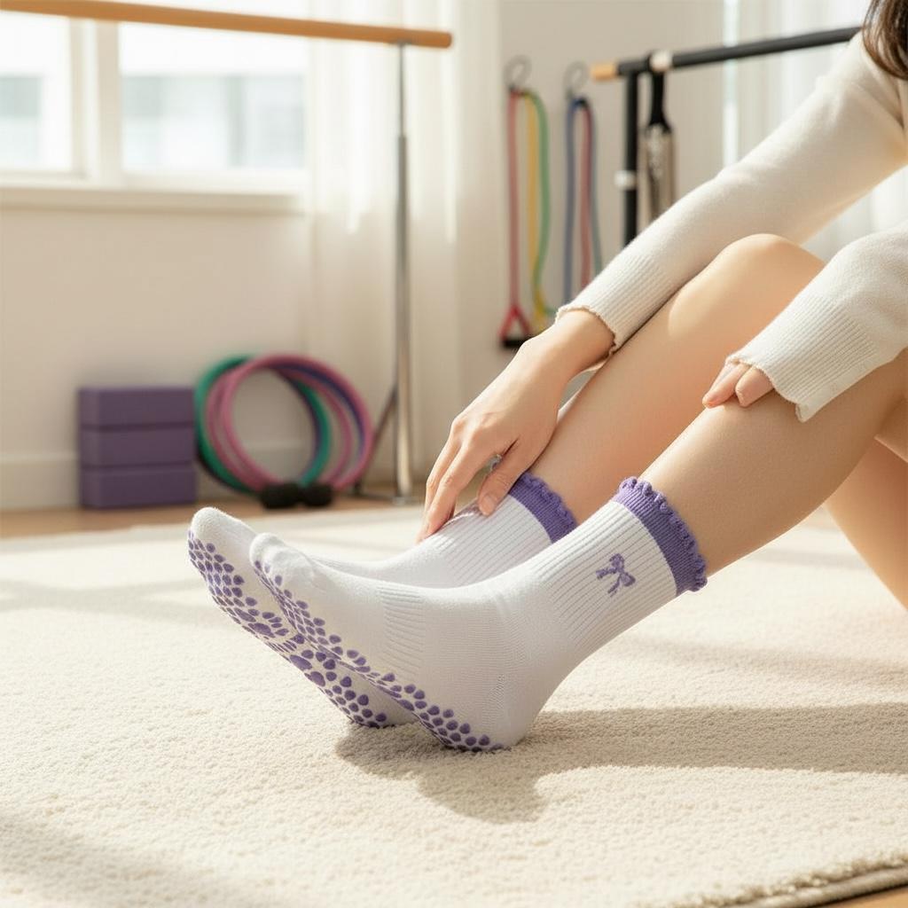 Pilates socks purple bow