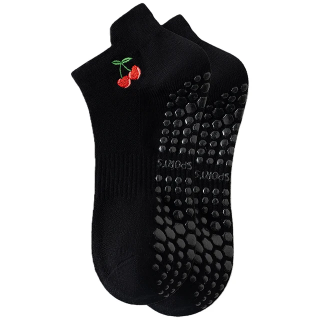 Pilates short socks cherry embroidered S0036